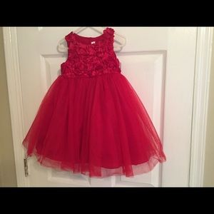 Cranberry red rosette and tulle Christmas dress